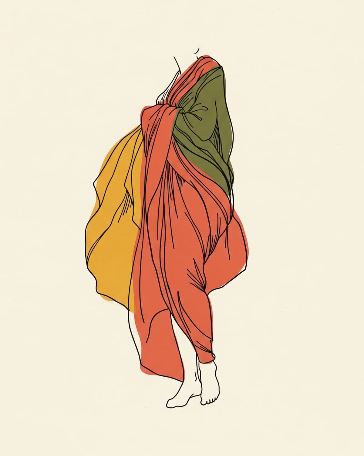 Plate Nº 05 — Fashion plate, draped fabric in two inks