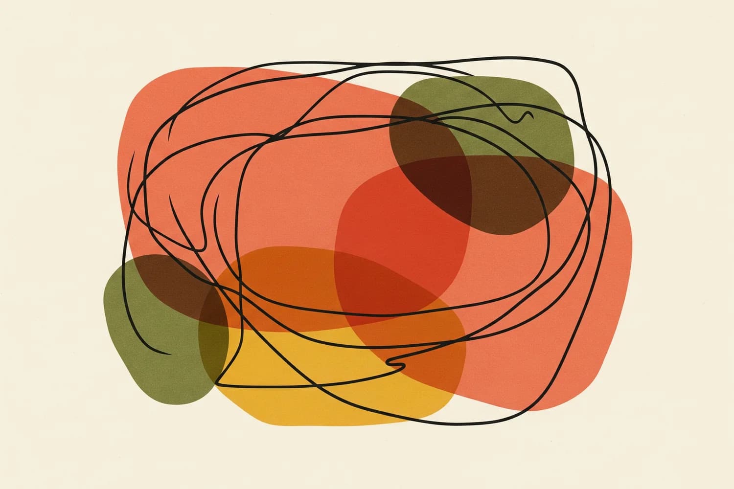 Plate Nº 08 — Abstract motion study, overlapping coral and olive